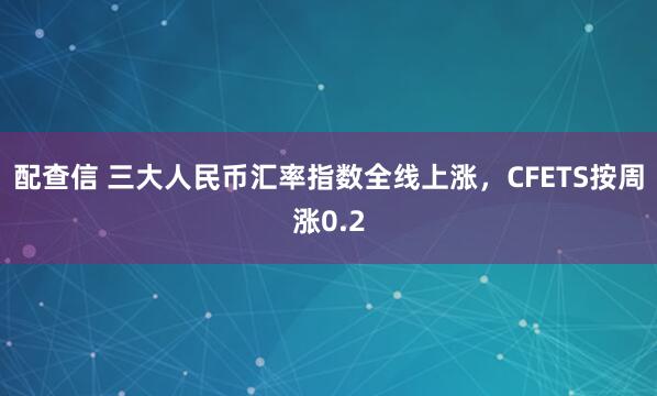 配查信 三大人民币汇率指数全线上涨，CFETS按周涨0.2